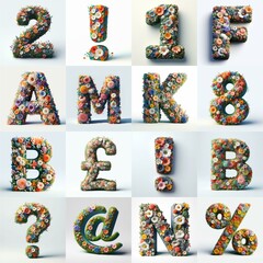 Naklejka premium Flowers 3D lettering typefavce. AI generated illustration