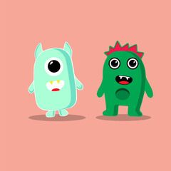 Cute cartoon monsters character. Monsters in flat style vector. Vector illustration.