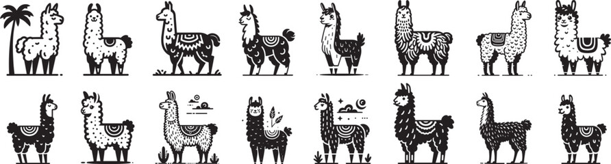 Fototapeta na wymiar cool funny llamas, cartoon characters collection set
