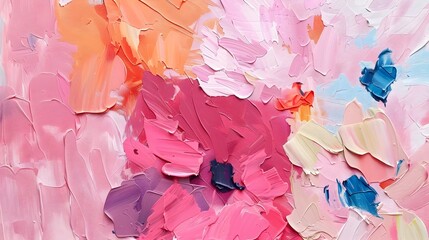 Vibrant Pink and Orange Abstract Painting with Palette Knife