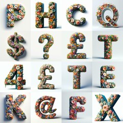 Naklejka premium Flowers 3D lettering typefavce. AI generated illustration