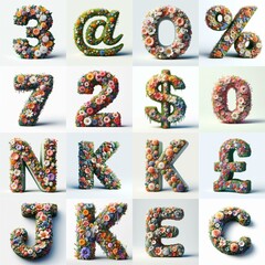 Naklejka premium Flowers 3D lettering typefavce. AI generated illustration