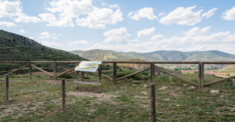 The view from the lookout point near Albarrac&iacute;n reveals an impressive panorama of the ancient medieval wall that protects this historic enclave in Teruel, Arag&oacute;n, Spain.