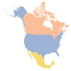 North America country Map. Map of North America in multicolor.