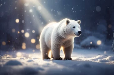 Keuken spatwand met foto White bear migrating in the dark snow in winter © WrongWay