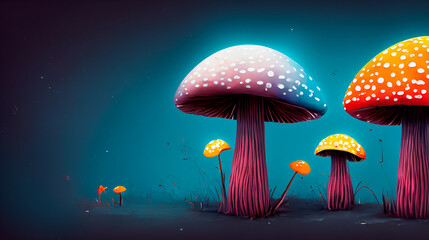 Drawn colorful mushroom - obrazy, fototapety, plakaty