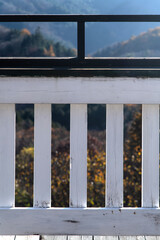 Fototapeta premium View of the wooden fence in the autumn mountain