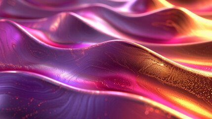 Wavy Metallic Golden and Purple 3D Background.