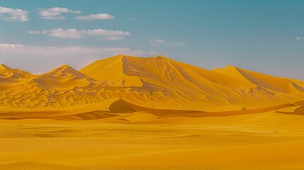Fototapeta na wymiar Majestic Golden Sand Dunes Under a Vibrant Blue Sky in the Vast Desert Landscape - Exotic and Tranquil Nature Scenery