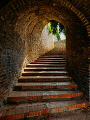 Stairs in the tunnel leading to the Petrovaradin Fortress, Novi Sad, Serbia - obrazy, fototapety, plakaty
