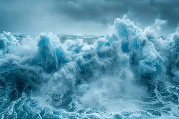 Foto op Aluminium Dramatic Ocean Waves Crashing with Intense Power, Marine Force of Nature Seascape, Dynamic Sea Wave Texture, Oceanic Weather Elements in Motion © pisan