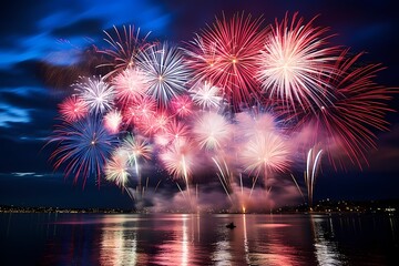 A stunning display of birthday fireworks lighting up the night, photographed with the clarity and brilliance of an HD camera, conveying a sense of joy and excitement
