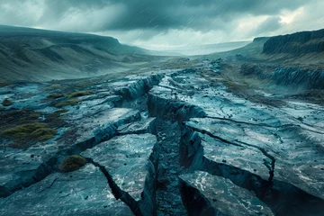 Fotobehang Dramatic Landscape with Deep Gorge in Mountain Terrain under Moody Sky © pisan