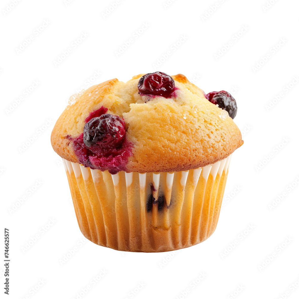 Wall mural front view of single mixed berry muffin isolated on a white transparent background