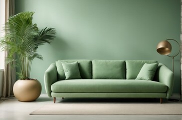 modern living room with sofa light green theme