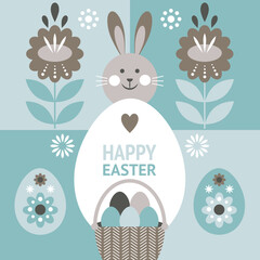 Happy Easter card design, Easter egg card in geometric flat modern style - 746626199