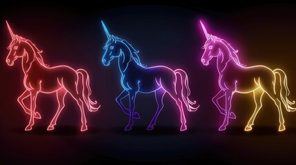 Cute Glowing neon unicorn light sign. - obrazy, fototapety, plakaty