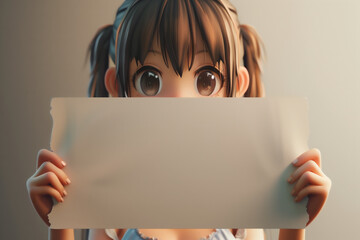 Anime Girl showing blank paper. 3d Anime Girl - obrazy, fototapety, plakaty