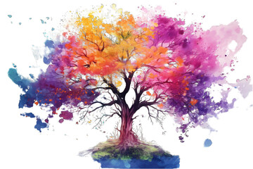 Obraz na płótnie Canvas the tree of life in colorful spring watercolor painting style png / transparent