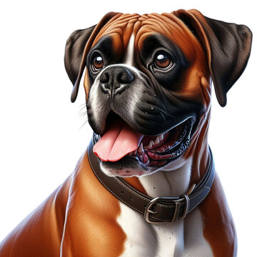 Boxer Dog, Bulldog: Happy Face Close-up on Transparent Background, Detailed PNG, High Quality, Ready for Your Project