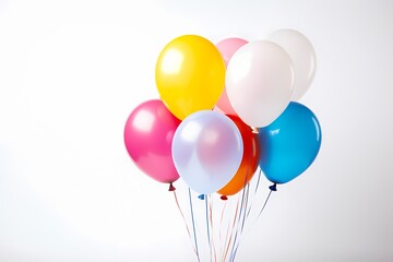 Fototapeta na wymiar A stunning composition of birthday balloons in vibrant colors, arranged in an elegant cluster on a white background, providing ample copy space.