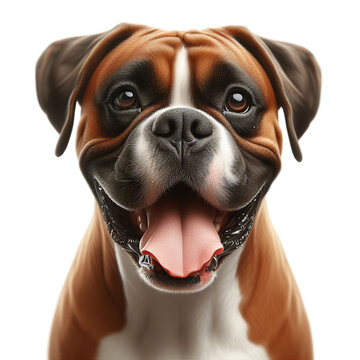 Boxer Dog, Bulldog: Happy Face Close-up on Transparent Background, Detailed PNG, High Quality, Ready for Your Project