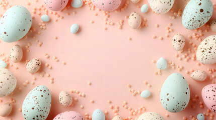 Fototapeta na wymiar A vibrant array of pastel eggs, each a different color, playfully decorate a soft pink background