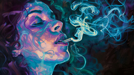 Portrait of a woman smoking weed - obrazy, fototapety, plakaty