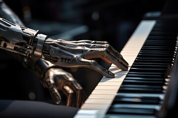 Robot hands playing piano. Ai Generative