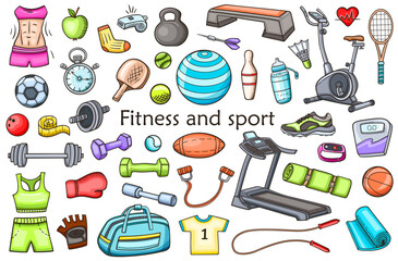 Doodle fitness and sport design elements. - 746628736