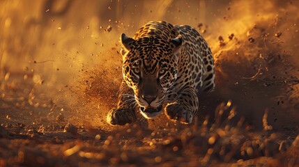 a jaguar is running in very fast speed