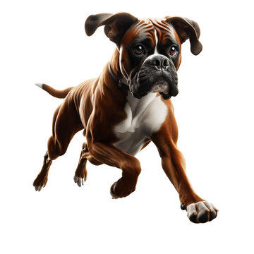 Boxer Dog, Bulldog: Happy, Jumping, Playing or Running on Transparent Background, Detailed PNG, High Quality, Ready for Your Project