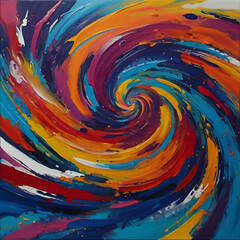 A swirling vortex of vibrant acrylics, creating an abstract masterpiece on canvas.
