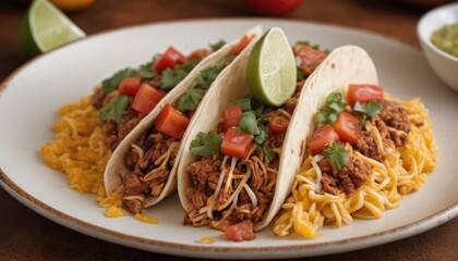 Mexican dishes on the table. Tacos, Burritos, quesadillas, chili, fajitas, tortillas.