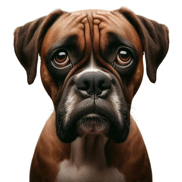 Boxer Dog, Bulldog: Sad face Expression Transparent Background, Detailed PNG, High Quality, Ready for Your Project