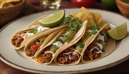 Mexican dishes on the table. Tacos, Burritos, quesadillas, chili, fajitas, tortillas.
