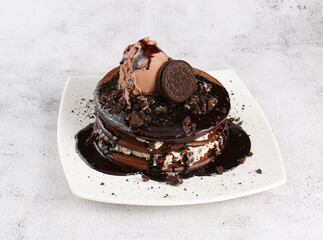 chocolate cake with ice cream