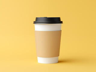 White coffee cup mock up with black lit on light orange background. Generative AI