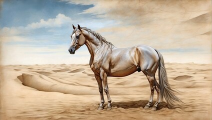 A Painting of a Horse Standing in a Desert. Generative AI. - 746631394
