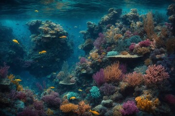 Fototapeta premium Underwater View of a Coral Reef With Fish. Generative AI.