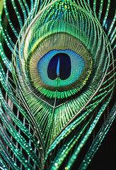 Obraz premium single green peacock feathers on a black background