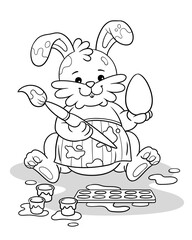 Cute bunny painting an egg - colouring page for kids