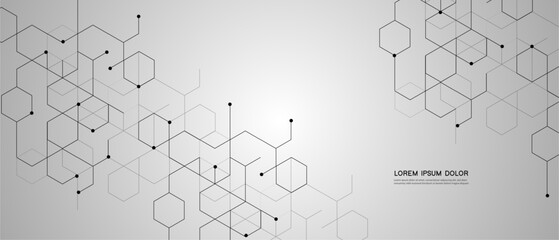 abstract gray background with connected hexagons and dots,Banner design