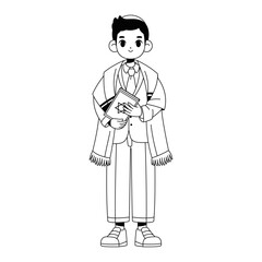Vector Jewish Boy Holding Torah book Cartoon Illustration Isolated