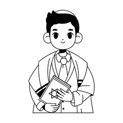 Vector Jewish Boy Holding Torah book Cartoon Illustration Isolated