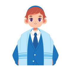 Vector Jewish Boy Traditional Bat Mitzvah Cartoon Illustration Isolated