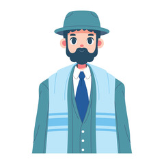 Vector Jewish Man Rabbi Cartoon Illustration Isolated