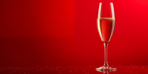 Glass of champagne on a red background