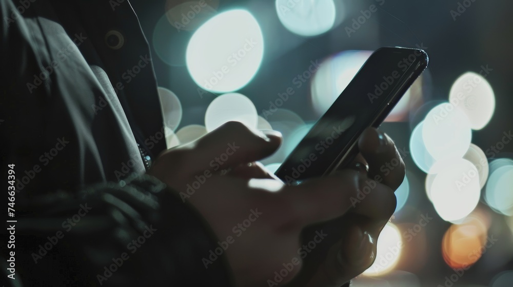 Aufkleber man using a smart phone close up.