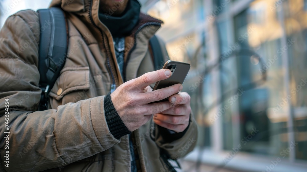 Aufkleber the close-up of a man using his mobile phone